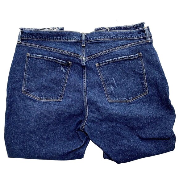 Old Navy Slouchy Straight Jeans Womens Size 18 Blue Distressed Raw Hem High Rise - Picture 2 of 6